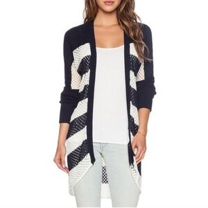 Lamade‎ Navy Blue And White Striped Nautical Open Front Knit Beachy Cardigan XS